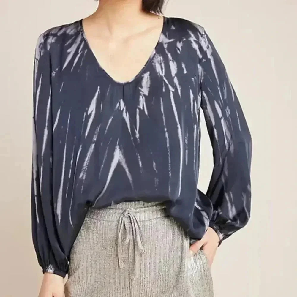 Anthro Velvet Graham Spencer Tie Dye V Neck Blouse S